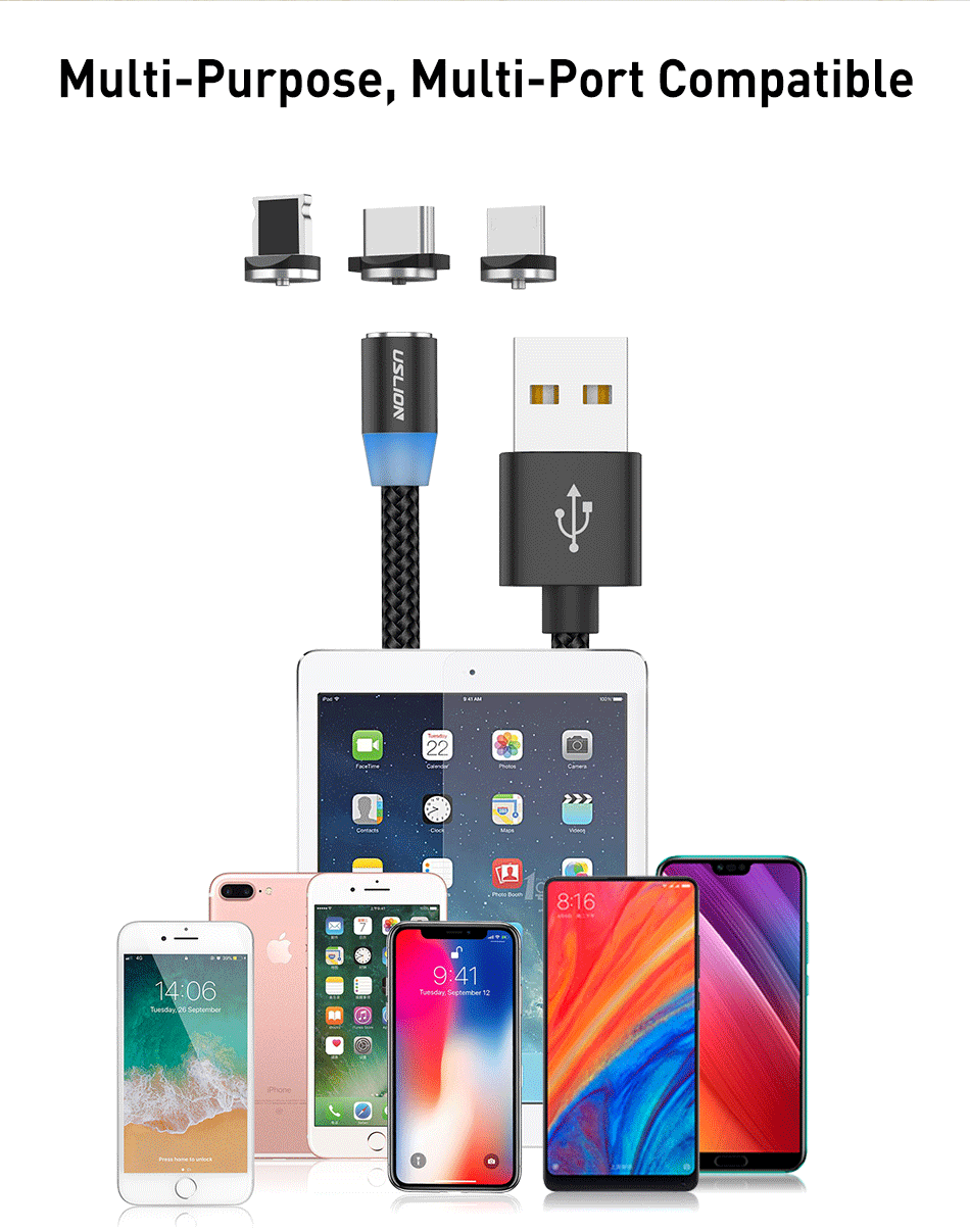 Cablu USB 3.0 Fast & Safe Charging 3.6A cu Mufa Magnetica Neodim 360° cu Lumini Full LED Cablu de incarcare telefon [30]