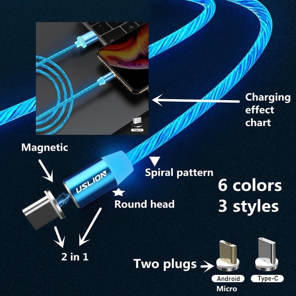 Cablu USB 3.0 Fast & Safe Charging 3.6A cu Mufa Magnetica Neodim 360° cu Lumini Full LED Cablu de incarcare telefon [9]