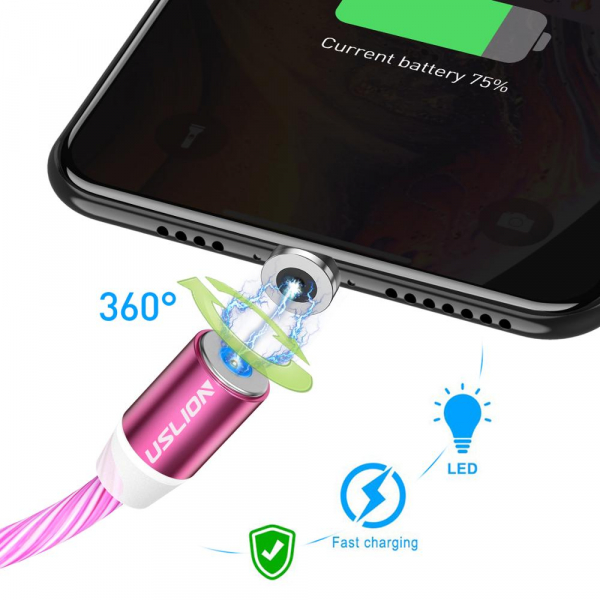 Cablu USB 3.0 Fast & Safe Charging 3.6A cu Mufa Magnetica Neodim 360° cu Lumini Full LED Cablu de incarcare telefon [21]