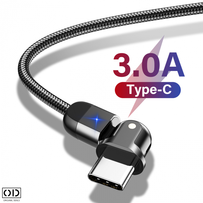 Cablu USB cu Mufa USB C cu Transfer de Date 480Mbs si Incarcare Fast Charge 3A, Material Textil Negru Premium [8]