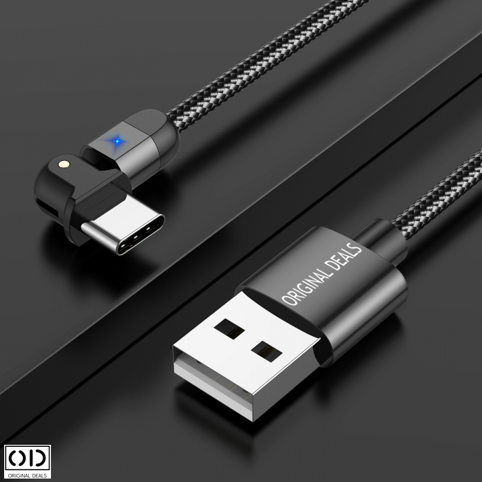 Cablu USB cu Mufa USB C cu Transfer de Date 480Mbs si Incarcare Fast Charge 3A, Material Textil Negru Premium [23]