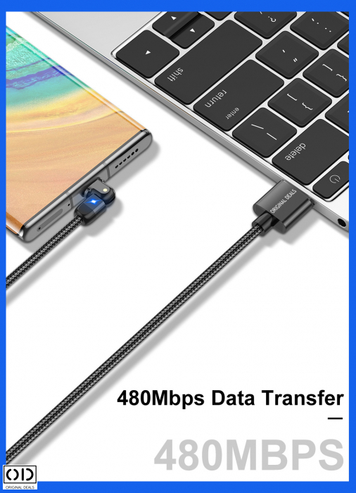 Cablu USB cu Mufa USB C cu Transfer de Date 480Mbs si Incarcare Fast Charge 3A, Material Textil Negru Premium [27]