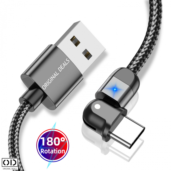 Cablu USB cu Mufa USB C cu Transfer de Date 480Mbs si Incarcare Fast Charge 3A, Material Textil Negru Premium [12]