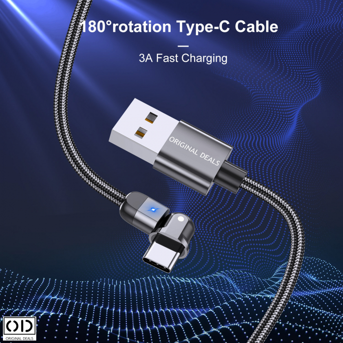 Cablu USB cu Mufa USB C cu Transfer de Date 480Mbs si Incarcare Fast Charge 3A, Material Textil Negru Premium [4]