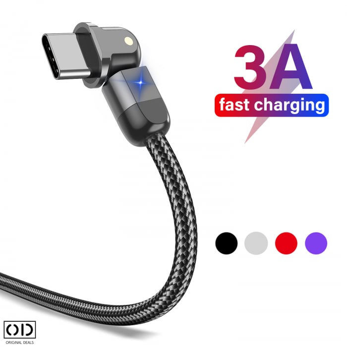 Cablu USB cu Mufa USB C cu Transfer de Date 480Mbs si Incarcare Fast Charge 3A, Material Textil Negru Premium [7]