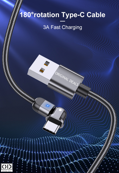 Cablu USB cu Mufa USB C cu Transfer de Date 480Mbs si Incarcare Fast Charge 3A, Material Textil Negru Premium [25]