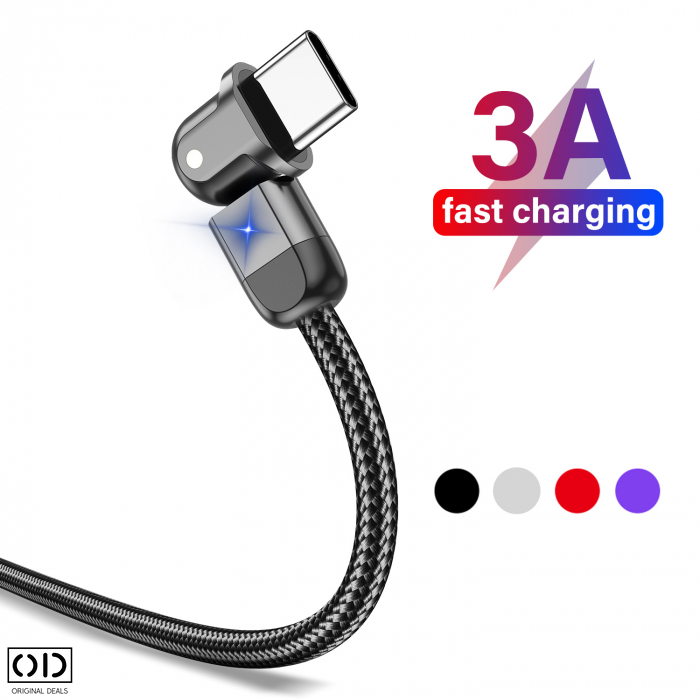 Cablu USB cu Mufa USB C cu Transfer de Date 480Mbs si Incarcare Fast Charge 3A, Material Textil Negru Premium [6]