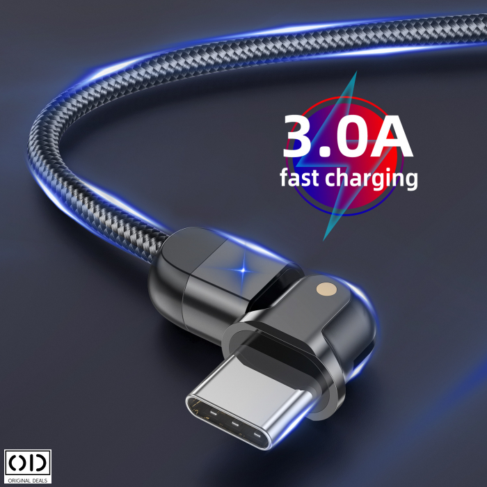 Cablu USB cu Mufa USB C cu Transfer de Date 480Mbs si Incarcare Fast Charge 3A, Material Textil Negru Premium [9]
