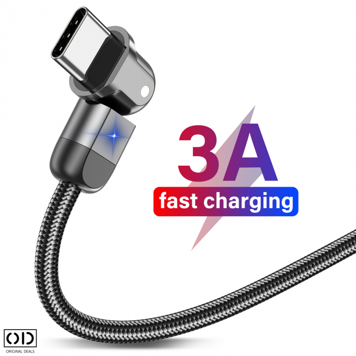 Cablu USB cu Mufa USB C cu Transfer de Date 480Mbs si Incarcare Fast Charge 3A, Material Textil Negru Premium [1]