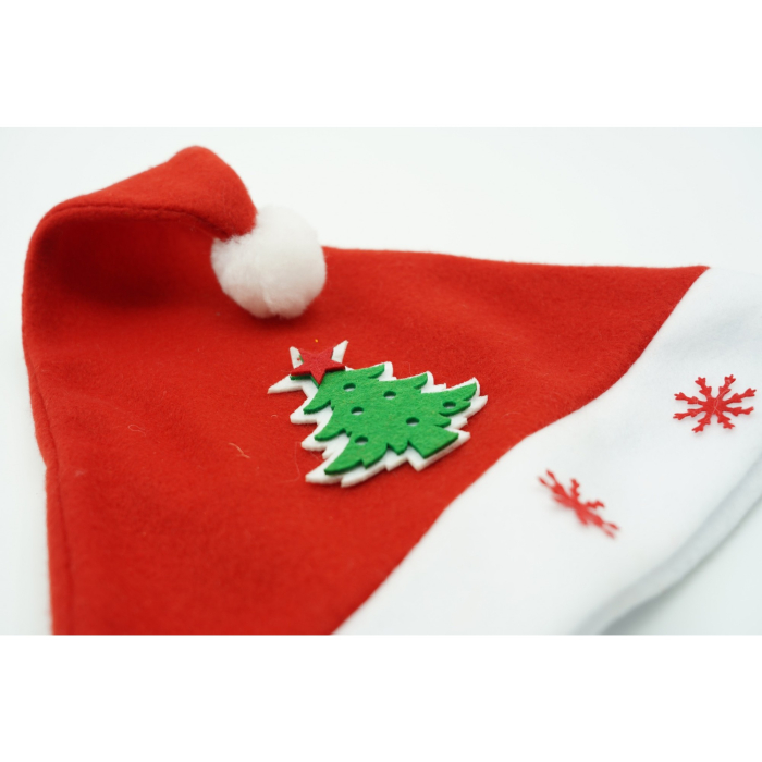 Caciulita de Mos Craciun, ,cu model de Brad si ornament fulg de nea, rosie, marime universala, material textil [4]