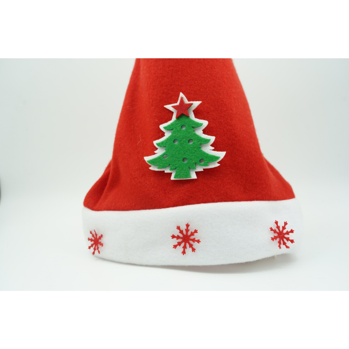 Caciulita de Mos Craciun, ,cu model de Brad si ornament fulg de nea, rosie, marime universala, material textil [5]