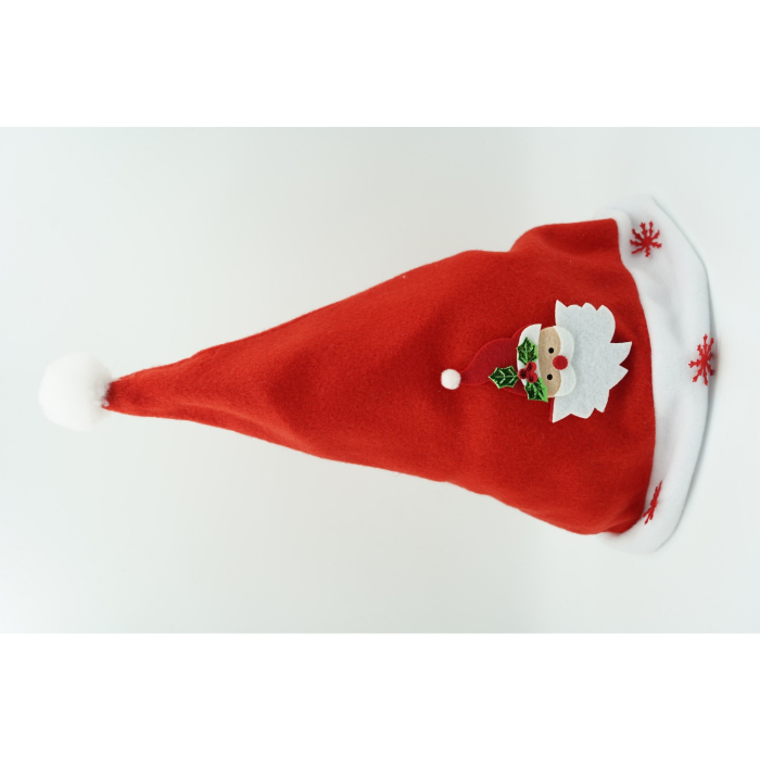 Caciulita de Mos Craciun, ,cu model de Mos Craciun si ornament fulg de nea, rosie, marime universala, material textil [3]
