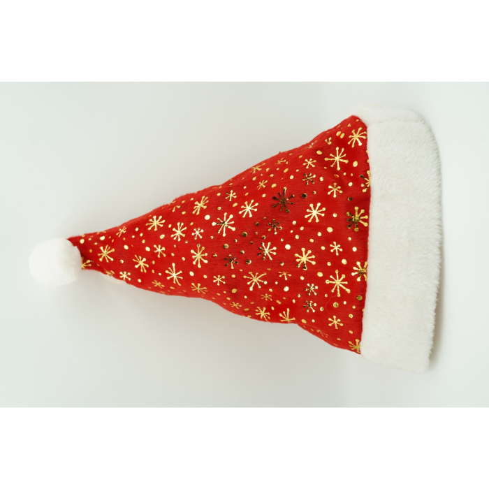 Caciulita de Mos Craciun, ,cu ornament auriu fulg de nea, rosie, marime universala, material textil [2]