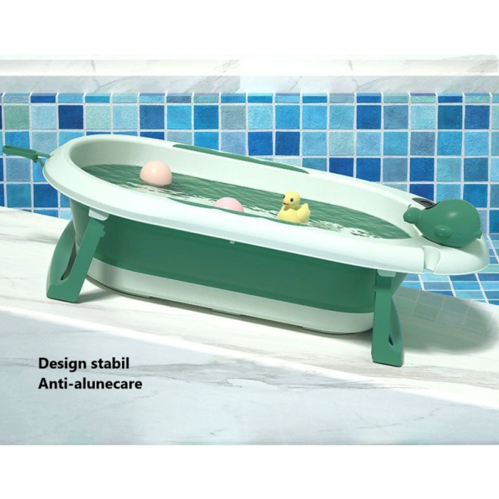 Cada de Baie, , pentru Copii 0 luni - 6 Ani, cu Termometru, Pliabila, Perna Suport Inclusa, din Plastic, 81.5 x 49 x 21.5 cm, Verde [4]