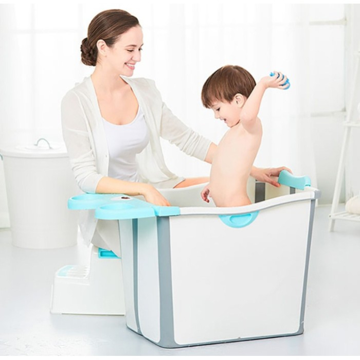 Cada Pliabila pentru Baie, , din PP+TPE, pentru Copii +6 Luni, Model Ursulet, Scaun de Interior, Detasabil, 82 x 50 x 54 cm, Albastru [2]