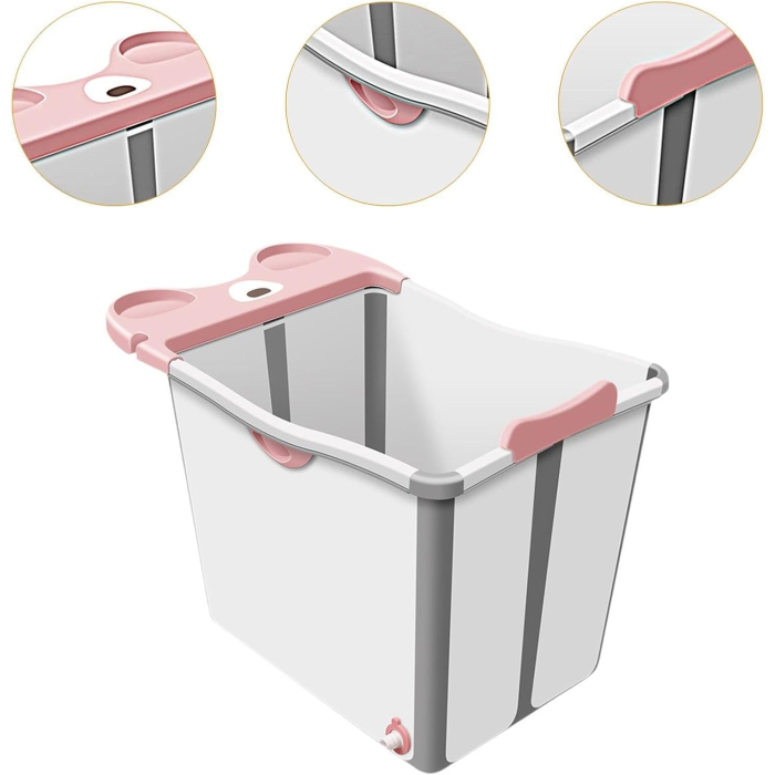 Cada Pliabila pentru Baie, , din PP+TPE, pentru Copii +6 Luni, Model Ursulet, Scaun de Interior, Detasabil, 82 x 50 x 54 cm, Roz [5]