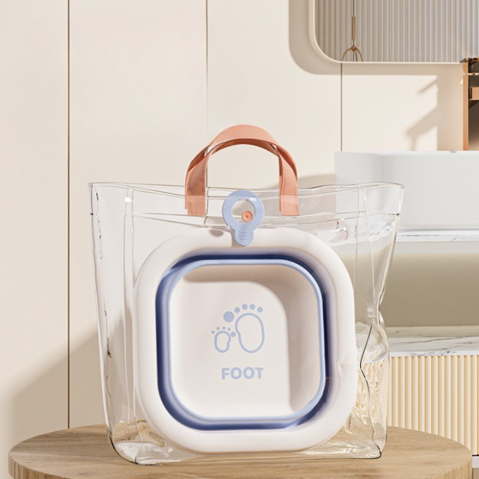 Cada Pliabila pentru Baie pentru Copii, , Cadita pentru Bebelusi, Model Patrat pentru Picioare, Albastru, 30x30x3.5 cm, 3.5 L [4]