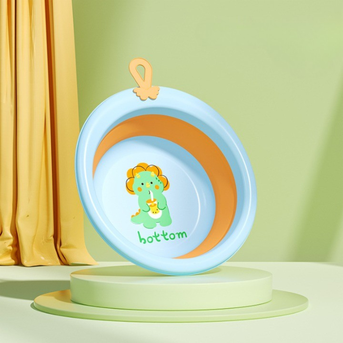 Cada Pliabila pentru Baie pentru Copii, , Cadita pentru Bebelusi, Model Rotund cu Dinozaur, Blue, 30x30x3.7 cm, 4L [2]