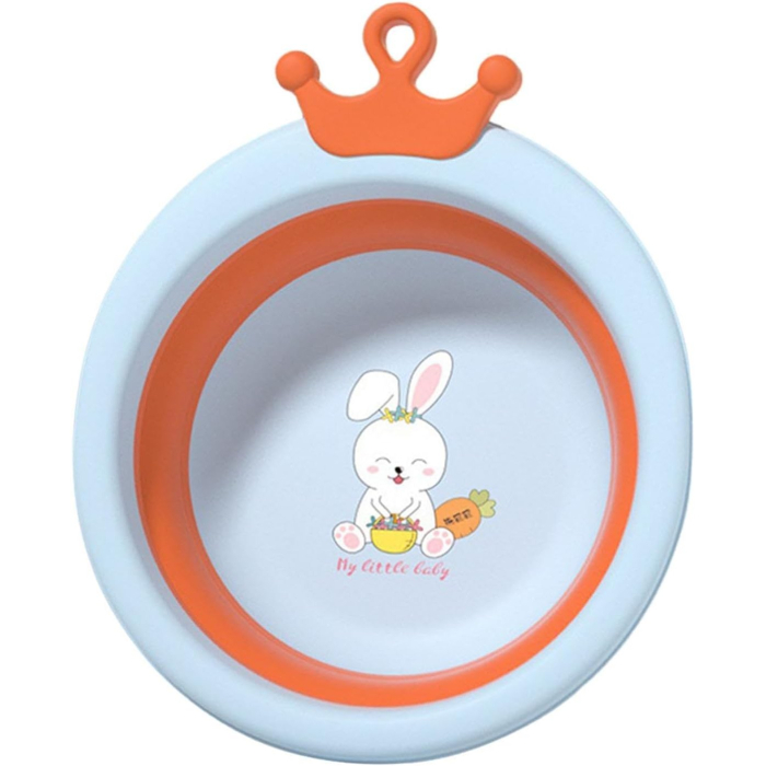 Cada Pliabila pentru Baie pentru Copii, , Cadita pentru Bebelusi, Model Rotund cu Iepuras, Blue, 30x31x3.5 cm, 3.3 L [2]
