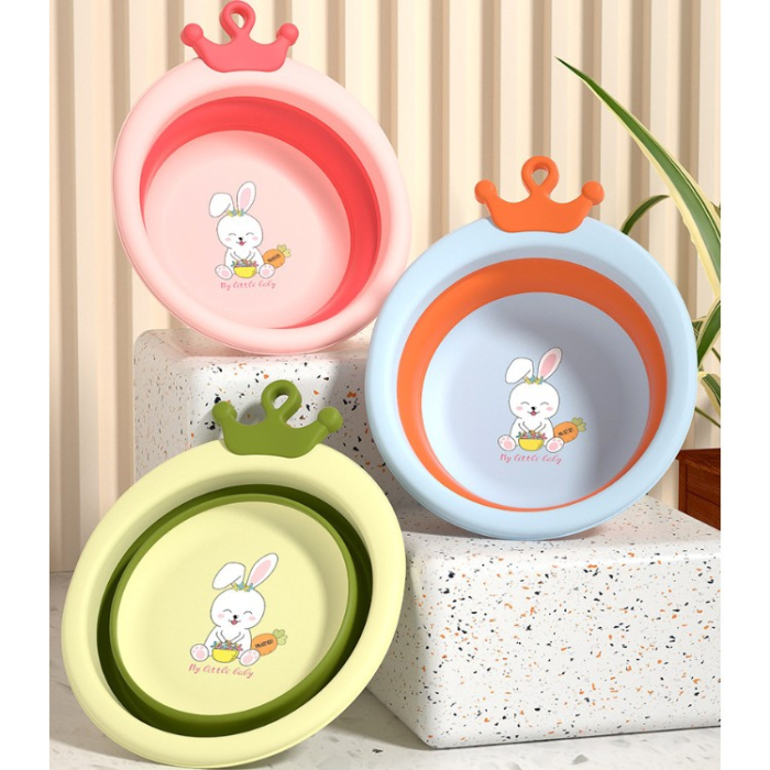 Cada Pliabila pentru Baie pentru Copii, , Cadita pentru Bebelusi, Model Rotund cu Iepuras, Blue, 30x31x3.5 cm, 3.3 L [12]