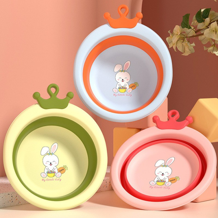 Cada Pliabila pentru Baie pentru Copii, , Cadita pentru Bebelusi, Model Rotund cu Iepuras, Blue, 30x31x3.5 cm, 3.3 L [11]