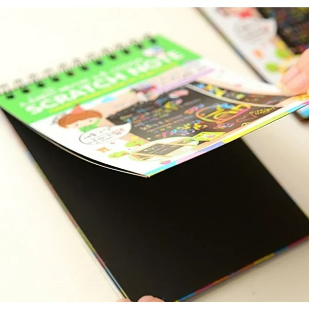 Caiet cu fise razuibile , DIY Magic Scratch, 12 File, Curcubeu, Creion din Lemn, Cartonase negre, 14.5 x 10 cm, verde [7]