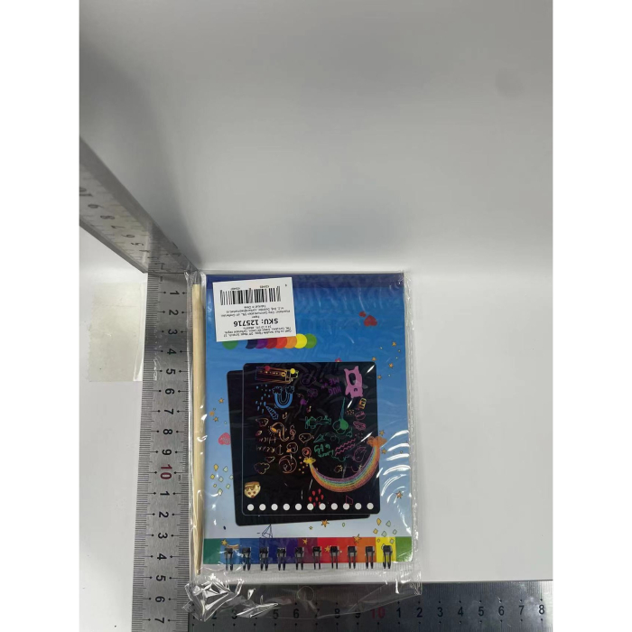 Caiet cu fise razuibile , DIY Magic Scratch, 12 File, Curcubeu, Creion din Lemn, Cartonase negre, 14 x 10 cm, albastru [9]