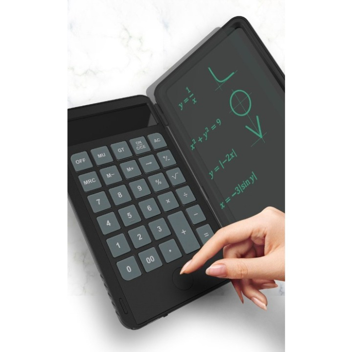 Calculator de Mana Reincarcabil cu Tabla de Scris, , Calculator Portabil, Ecran LCD, Afisaj cu 12 Cifre, Ecran de 15 cm, Culoare Negru [2]