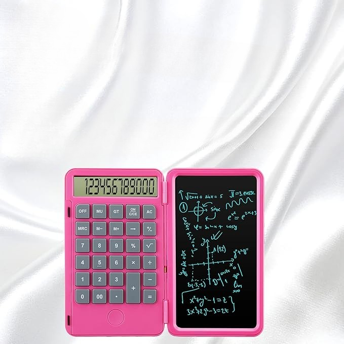 Calculator de Mana Reincarcabil cu Tabla de Scris, , Calculator Portabil, Ecran LCD, Afisaj cu 12 Cifre, Ecran de 15 cm, Culoare Roz [2]