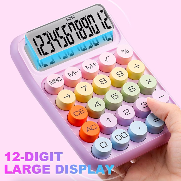Calculator Electronic pentru Copii, , Calculator Dragut pentru Scoala Primara, Ecran mare 12 digits si Tastatura Mecania, 16 x 11 x 2 cm, Roz [6]