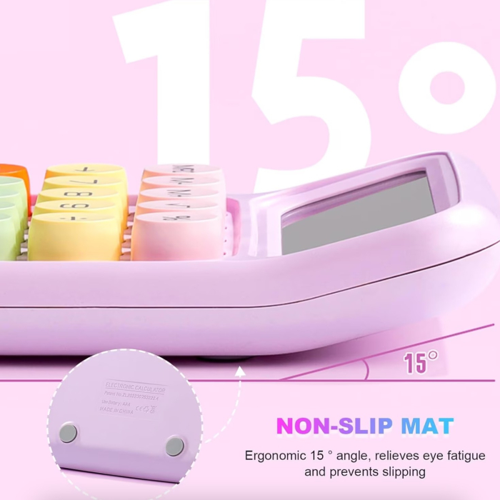 Calculator Electronic pentru Copii, , Calculator Dragut pentru Scoala Primara, Ecran mare 12 digits si Tastatura Mecania, 16 x 11 x 2 cm, Roz [5]