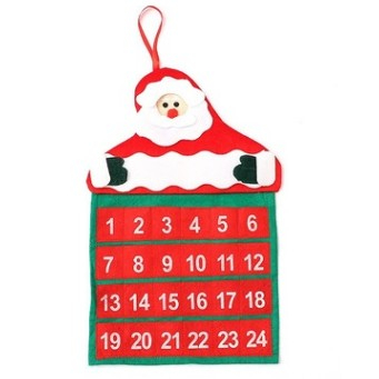 Calendar de Craciun , Mos Craciun, tip decoratiune, material poliester, cu buzunarele, pentru brad sau prete, 20 x 30 cm, multicolor [1]