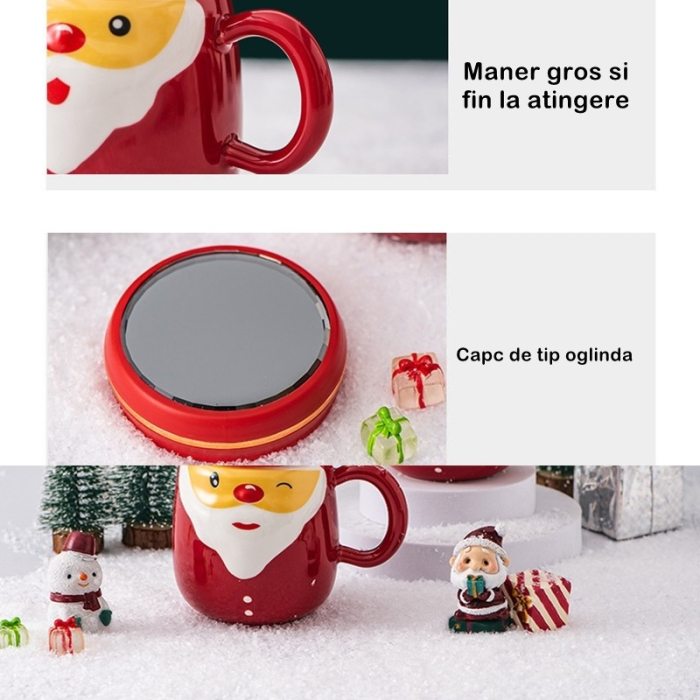 Cana Ceramica tematica Mos Craciun , 430 ml, capac tip oglinda, ambalaj cadou inclus, fete random, 8 x 11.5, rosu [5]