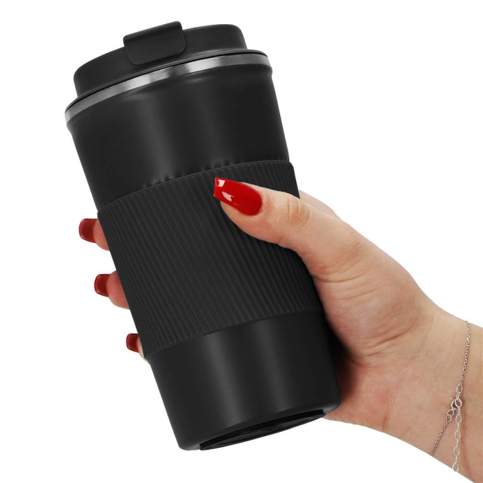 Cana termos calatorie, perete din inox dublu izolat, 500ml, 9x16.5cm, negru [11]