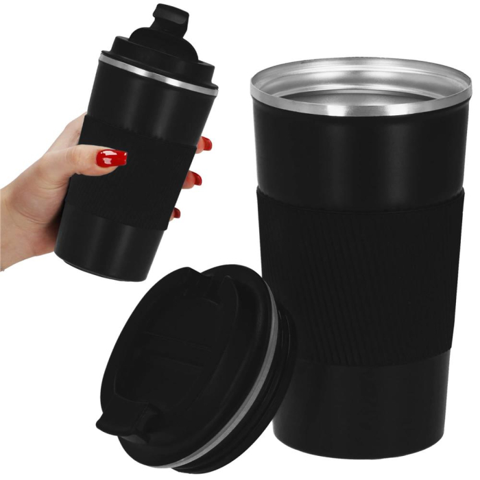 Cana termos calatorie, perete din inox dublu izolat, 500ml, 9x16.5cm, negru [2]