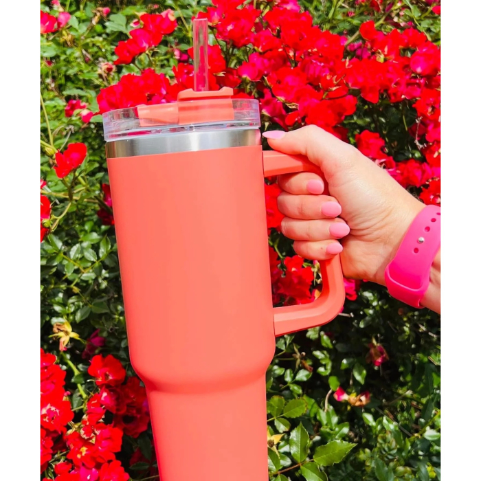 Cana Termos din Plastic, , pentru Bauturi Calde si Reci, cu Maner, 9.9x9.9x27 cm, Portocaliu [3]