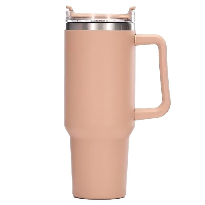 Cana Termos din Plastic, , pentru Bauturi Calde si Reci, cu Maner, 9.9x9.9x27 cm, Roz Pal [9]