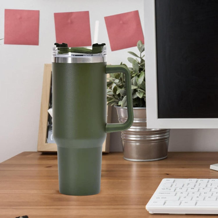 Cana Termos din Plastic, , pentru Bauturi Calde si Reci, cu Maner, 9.9x9.9x27 cm, Verde Army [6]