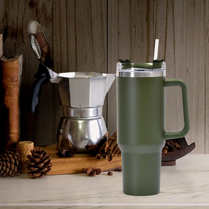 Cana Termos din Plastic, , pentru Bauturi Calde si Reci, cu Maner, 9.9x9.9x27 cm, Verde Army [7]