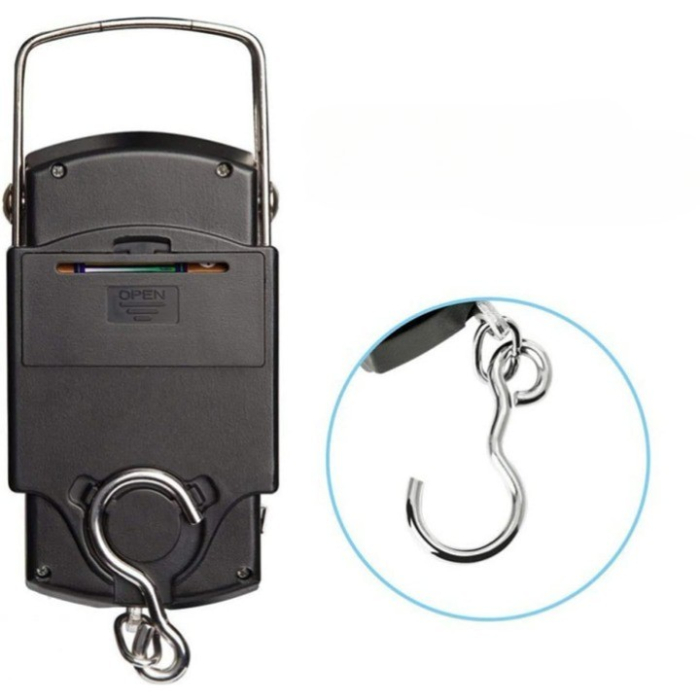 Cantar Digital de Mana cu Carlig, , Cantar Portabil, Pescuit, cu Maner, Capacitate 50 kg, cu Metru Incorporat, 20.5 x 6 x 2.5 cm, Negru [9]