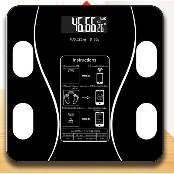 Cantar Electronic Inteligent De Baie Cu Aplicatie Smart, Corporal, Ecran Digital Iluminat, Termometru, Suporta Maxim 180 Kg, 26 x 26 cm, Baterii, Negru [2]