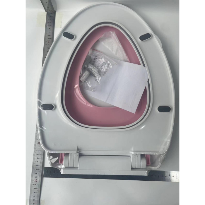 Capac de Toaleta cu Reductie 3 in 1, , pentru Copii +3 Ani si Adulti, Coborare Lenta si Silentioasa, Instalare Usoara, din PP5 , in Forma de U, Alb/Roz [10]