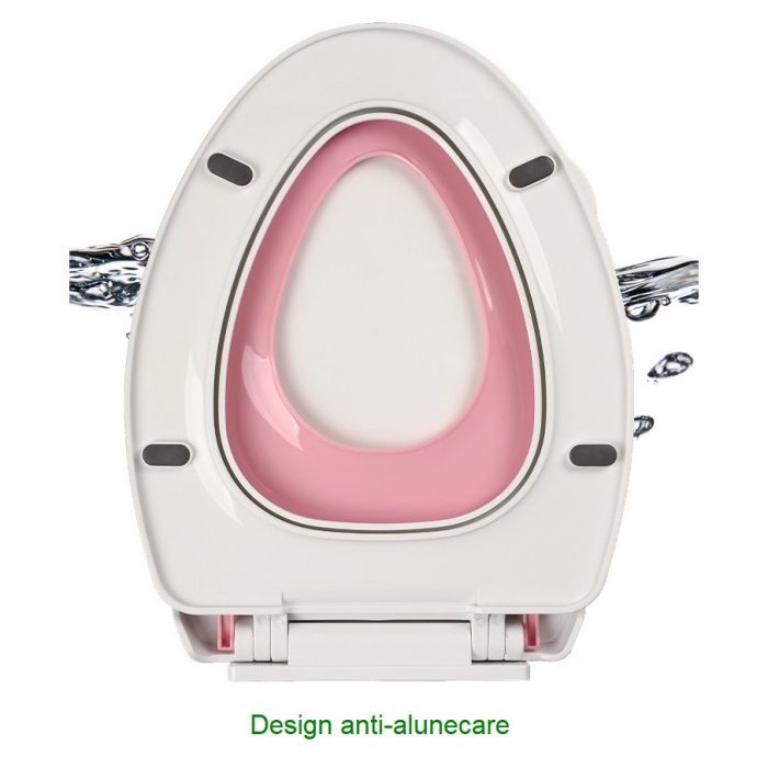 Capac de Toaleta cu Reductie 3 in 1, , pentru Copii +3 Ani si Adulti, Coborare Lenta si Silentioasa, Instalare Usoara, din PP5 , in Forma de U, Alb/Roz [4]