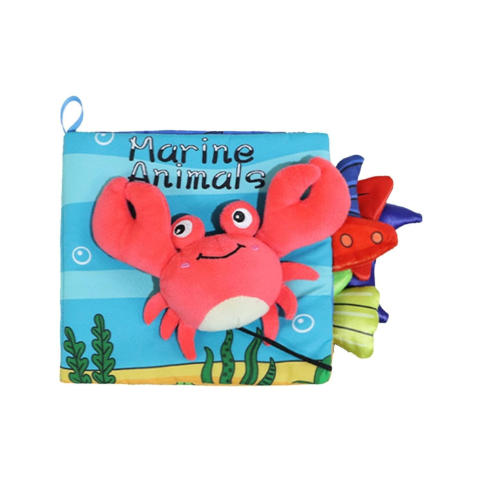 Carte Senzoriala, , pentru Bebelusi, 15x16x4 cm, cu Animalute, 3D, Cu Sunete si Fosnete, 0-3 Ani, Model Crab, Multicolor [2]
