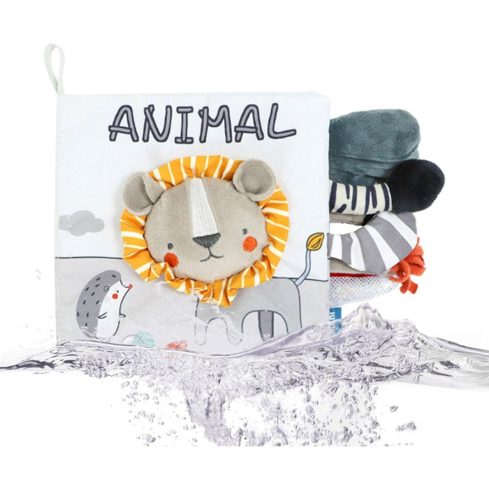 Carte Senzoriala, , pentru Bebelusi, 15x16x6 cm, cu Animalute, 3D, Cu Sunete si Fosnete, 0-3 Ani, Model Leu, Gri [2]