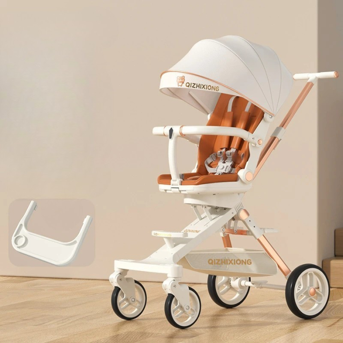 Carucior Sport 3in1, 6-36 Luni, Pliabil, Tavita pentru Masa, Pat de Dormit, Centura de Siguranta, Roti 360 Grade, Reversibil, Parasolar, Maner Reglabil, 64 x 35 x 100 cm, Alb [3]