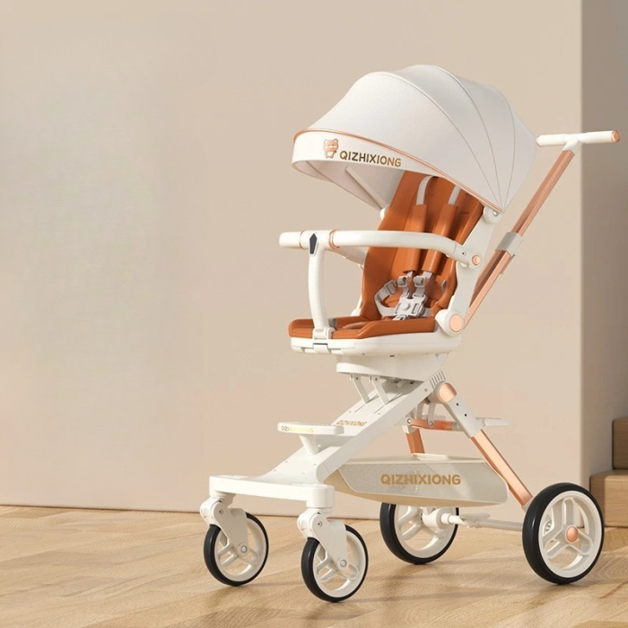 Carucior Sport 3in1, 6-36 Luni, Pliabil, Tavita pentru Masa, Pat de Dormit, Centura de Siguranta, Roti 360 Grade, Reversibil, Parasolar, Maner Reglabil, 64 x 35 x 100 cm, Alb [2]