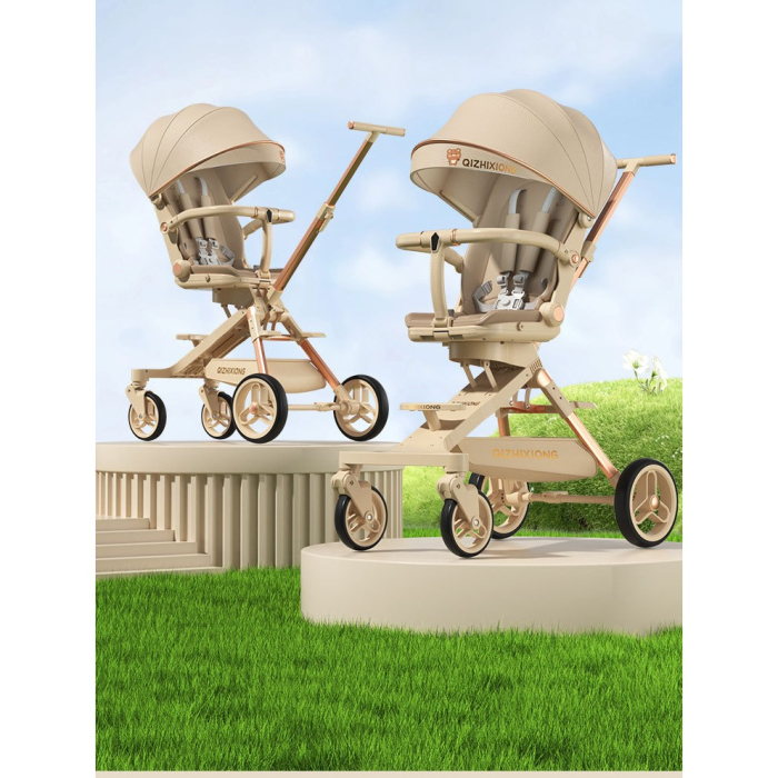 Carucior Sport 3in1, 6-36 Luni, Pliabil, Tavita pentru Masa, Pat de Dormit, Centura de Siguranta, Roti 360 Grade, Reversibil, Parasolar, Maner Reglabil, 64 x 35 x 100 cm, Bej [5]