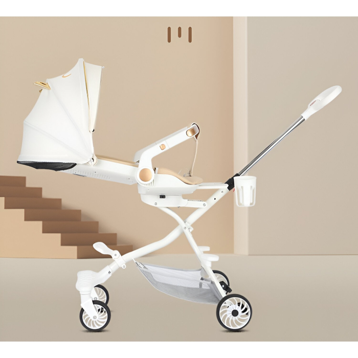 Carucior Sport 3in1, 6-36 Luni, Reversibil, Pliabil, Tavita pentru Masa, Pozitie de Somn, Centura de Siguranta, Roti 360, Suport Pahar, Copertina pentru Soare, 33x66x85cm, Alb Model Pisica [12]