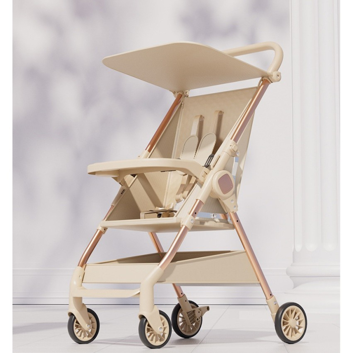 Carut Pliabil, , Usor, Compatibil cu Avionul, de Plimbat/Dormit, Parasolar, Cutie Depozitare, Tabla de Masa, 93 x 70 x 40 cm, Bej [4]